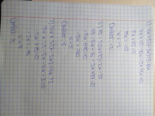 1) 4x+5(3-2x)=5-11x 2)19-2(3x+8)=2x-37 3)8x+3(7-2x)=4x+3 4)23-4(3x+8)=1-17x