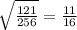 \sqrt{ \frac{121}{256} } = \frac{11}{16}