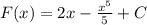 F(x)=2x- \frac{x^5}{5} +C