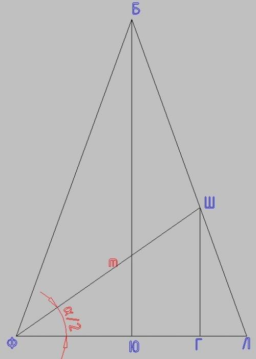 Вравнобедренном треугольнике угол при основании равен альфа, а биссектриса этого угла равна m. найди