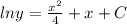 lny=\frac{x^2}{4} +x+C