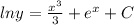 lny= \frac{x^3}{3} +e^x+C