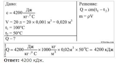 Какое количество теплоты выделяется при остывании воды объем которой 20л если температура изменилась