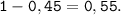 \tt \displaystyle 1 -0,45=0,55.