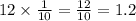 12 \times \frac{1}{10} = \frac{12}{10} = 1.2