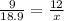 \frac{9}{18.9} = \frac{12}{x}