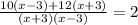 \frac{10(x-3)+12(x+3)}{(x+3)(x-3)} = 2