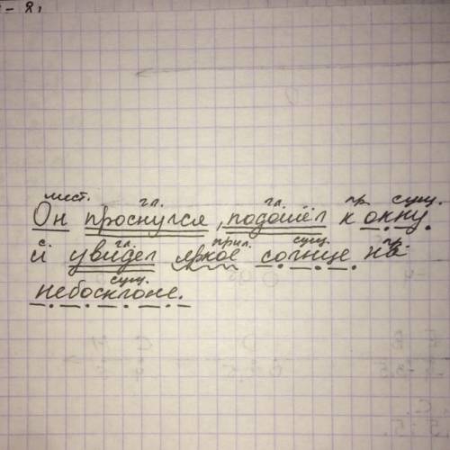 Синтаксический разбор предложения он проснулся, подошёл к окну и увидел яркое солнце на небосклоне.