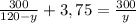 \frac{300}{120-y}+3,75= \frac{300}{y}