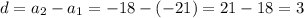 d=a_2-a_1=-18-(-21)=21-18=3