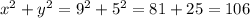 x^2+y^2=9^2+5^2=81+25=106