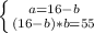 \left \{ {{a = 16 - b} \atop {(16-b)*b = 55}} \right.