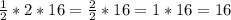 \frac{1}{2}*2*16=\frac{2}{2}*16=1*16=16