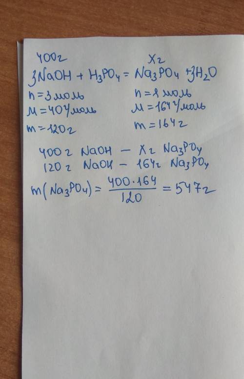 Вреакцию вступило 400г. гидроксида натрия с избытком фосфорной кислоты. найти массу полученной