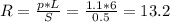 R= \frac{p*L}{S} = \frac{1.1*6}{0.5} = 13.2