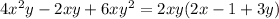 4x^2y-2xy+6xy^2=2xy(2x-1+3y)