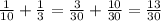 \frac{1}{10} + \frac{1}{3} = \frac{3}{30} + \frac{10}{30} = \frac{13}{30}