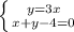 \left \{ {{y=3x} \atop {x+y-4=0}} \right.