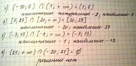 Найдите наибольшее (наименьшее) натуральное число принадлежащее пересечению числовых промежутков: 1)