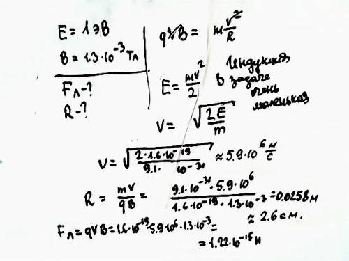 Вмагнитное поле, образованное в вакууме, перпендикулярно линиям индукции влетают электроны с энергие