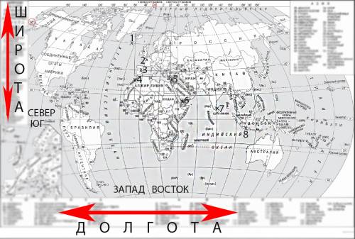 Найдите координаты: 60°с.ш. 24°з.д.,47°с.ш.2°в.д.,40°с.ш. 4°з.д,34°с.ш. 8°з.д,30°с.ш 32° в.д.,16°с.ш