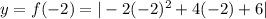 y=f(-2)=|-2(-2)^2+4(-2)+6|