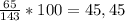 \frac{65}{143} *100 = 45,45