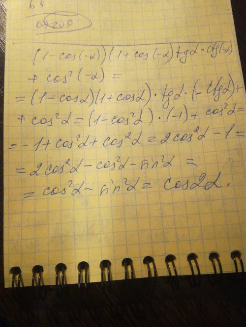 Решить тригонометрические тождества. подробно,можно с рисунком (1-cos(-альфа)(1+cos(-альфа) tgальфа