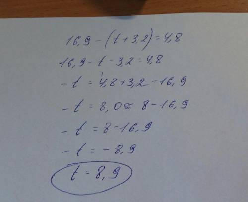 16,9−(t+3,2)=4,8; напишите только ответ