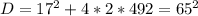 D=17^2+4*2*492=65^2