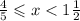 \frac{4}{5} \leqslant x < 1 \frac{1}{2}