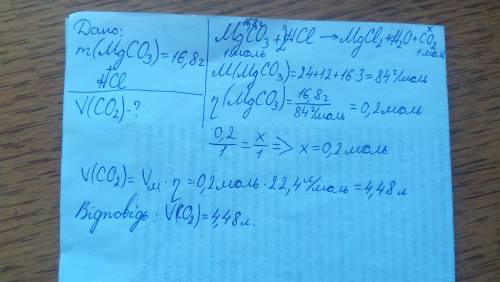 Какой объем co2 выделиться при взаимодействии 16.8 грамма карбоната магния с соляной кислотой