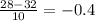 \frac{28 - 32}{10} = - 0.4