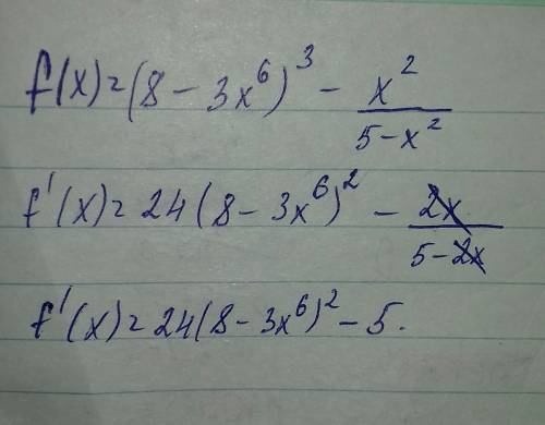 Найдите производные функции f(x)=(8-3x^6)^3-x^2/5-x^2