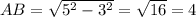 AB= \sqrt{ 5^{2}- 3^{2} } = \sqrt{16} =4