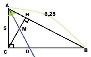 Впрямоугольном треугольнике abc с прямым углом c известно,что ab=6,25,ac=5.найдите ,в каком отношени