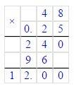 Подсчитайте в столбик и напишите ответ тоже в столбик 48•0,25= равно столбиком 2000•0,17 тоже