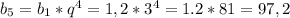 b_{5} = b_{1} * q^{4} = 1,2 * 3^{4} = 1.2 * 81= 97,2&#10;