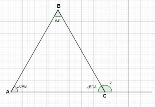 Вравнобедренном треугольнике abc с основанием ac угол abc равен 64. найдите внешний угол при вершине