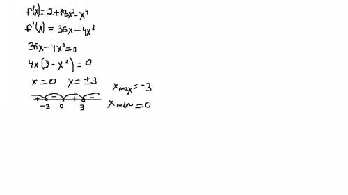 1. найдите промежутки и точки экстрэмума функции: а) f(x)=2+18x^2-x^4; б) f(x)=(x^2-3x)\(x-4)