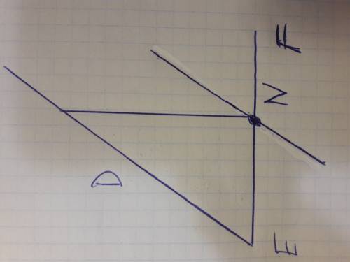 На чертите острый угол def на стороне ef отметьте точку n и проведите через нее прямую 1 параллельну