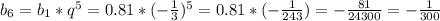 b_6=b_1*q^5=0.81*(-\frac{1}{3})^5=0.81*(- \frac{1}{243} )=- \frac{81}{24300} =- \frac{1}{300}