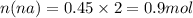 n(na) = 0.45 \times 2 = 0.9mol