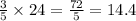 \frac{3}{5} \times 24 = \frac{72}{5} = 14.4