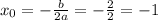 x_0 = - \frac{b}{2a} = - \frac{2}{2} = - 1