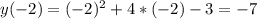 y (-2)= (-2)^2+4*(-2)-3 = -7