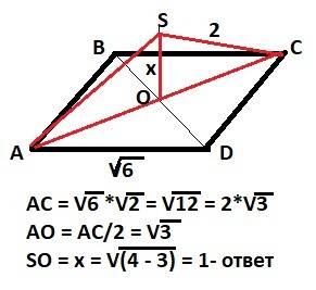 1. точка s удалена от вершин квадрата со стороной √6 см на 2 см. чему равно расстояние от точки s до