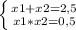 \left \{ {{x1+x2=2,5} \atop {x1*x2=0,5}} \right.