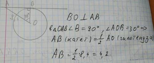 Прямая ab касается окружности с центром в точке o радиуса r в точке b найдите ab (в см), если извест