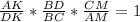 \frac{AK}{DK} * \frac{BD}{BC} * \frac{CM}{AM} =1